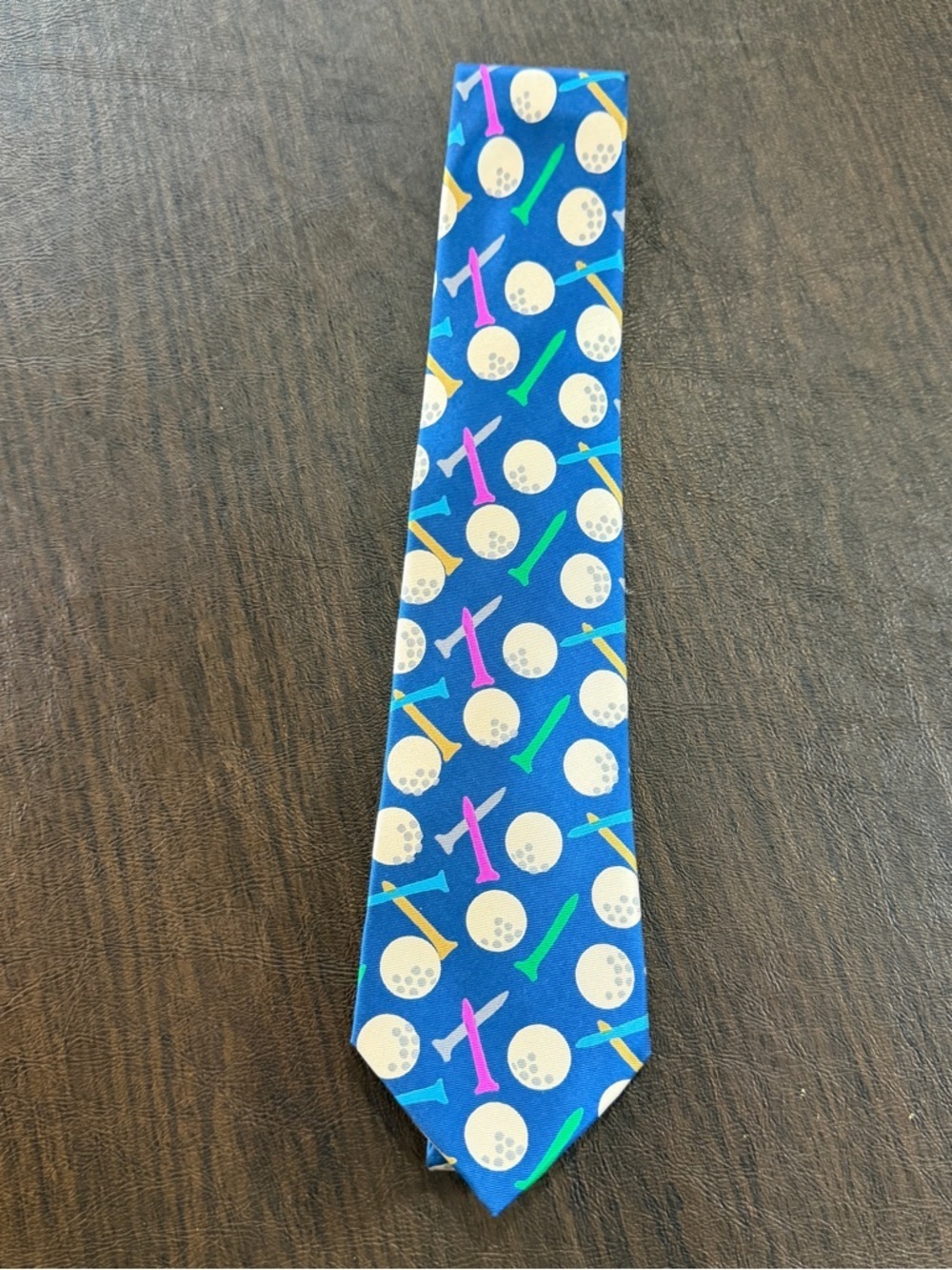 Lillian Vernon Novelty Golf Print Blue Tie 100% Silk